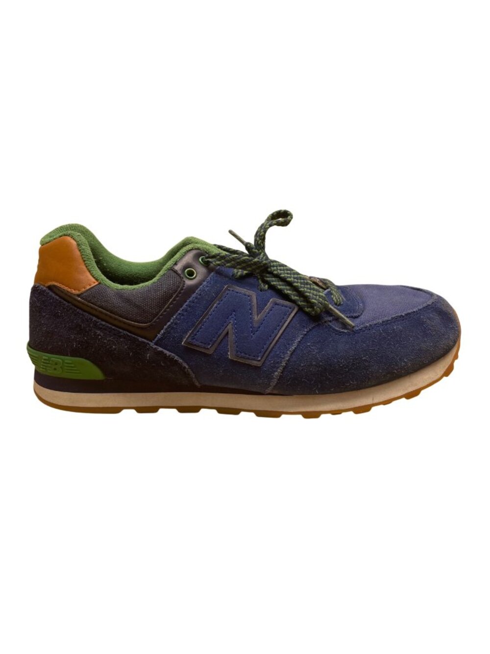 New Balance Boys Blue/Green Suede  Lace-Up 574 Athletic Sneakers Size 7